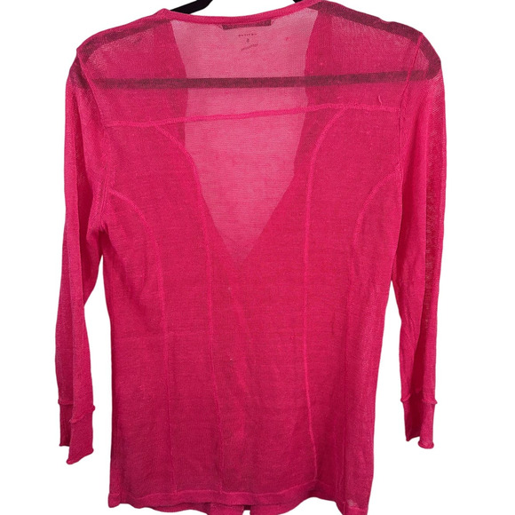 Peter Nygard Hot Pink Sheer Linen Cardigan 3/4 Sleeve Pockets Women SZ S Sweater - Picture 2 of 9